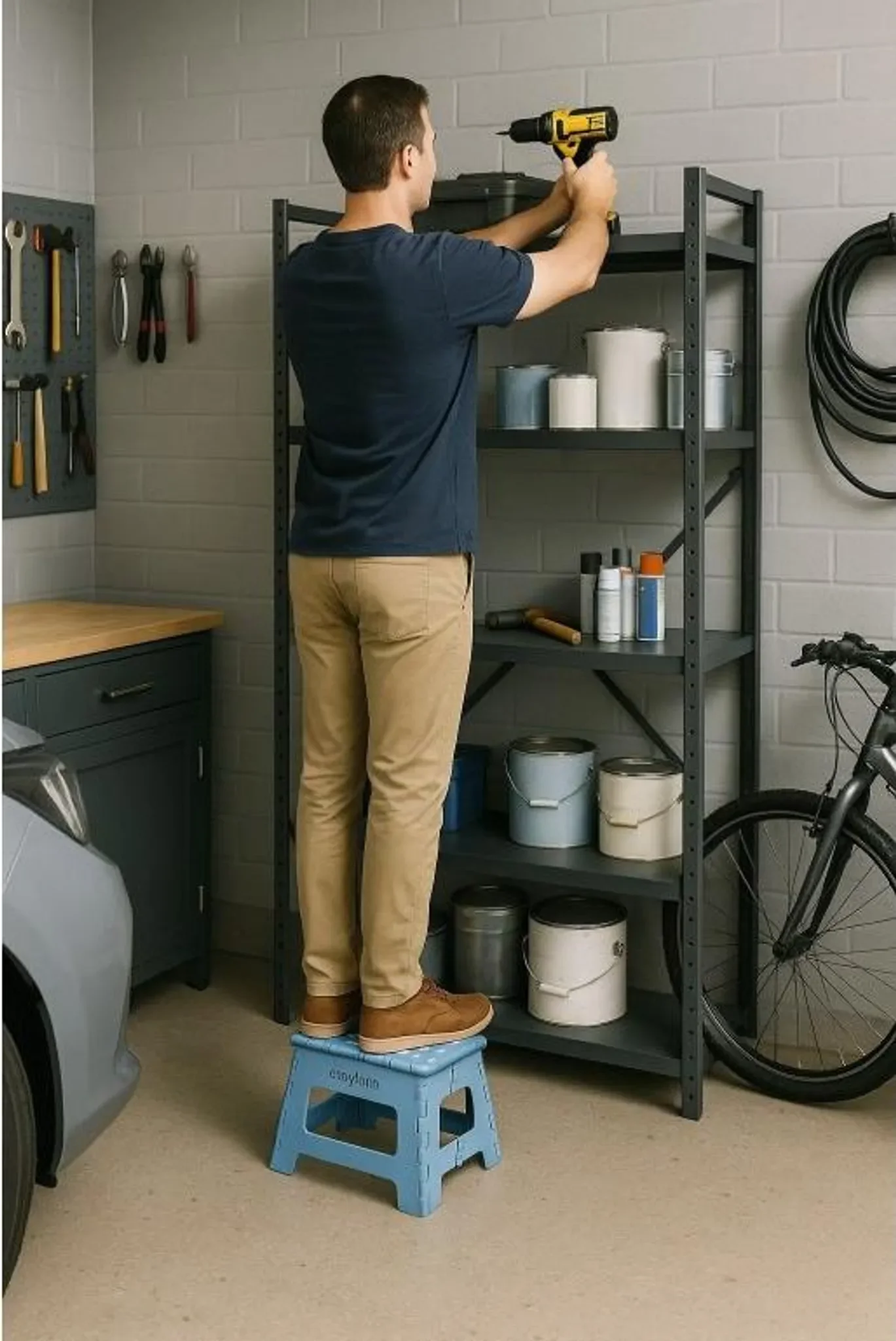 Klapphocker – Anti-Rutsch-Stuhl • 150 kg Belastbarkeit • 22 cm Höhe (Blau)